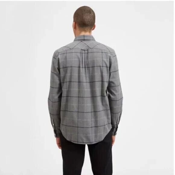 Everlane The Brushed Flannel Shirt Mens Size XS Dark Grey Long‎ Sleeve Plaid NEW - Picture 2 of 11